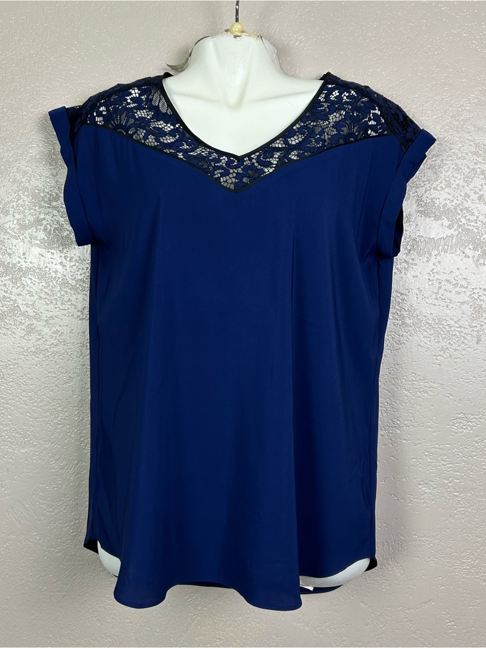 Express Dark Blue Lace Yoke Top